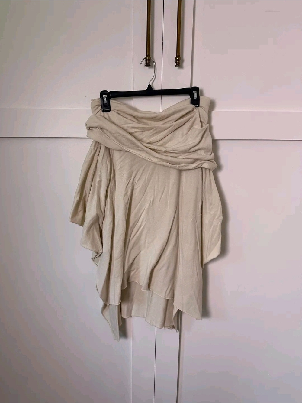 Love Stitch Asymmetrical Cream Draped Skirt